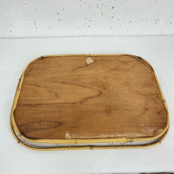 Lot of 4 Vintage Bamboo Wicket Strawberry Print Serving Trays - Picture 5 of 15